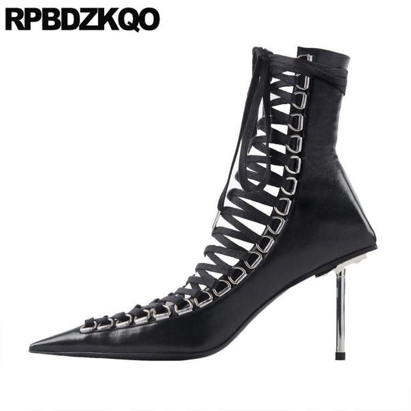 

dress shoes 13 45 designer women luxury gladiator cross strap ankle boots sandals thin plus size lace up pumps high heels pointed toe, Black