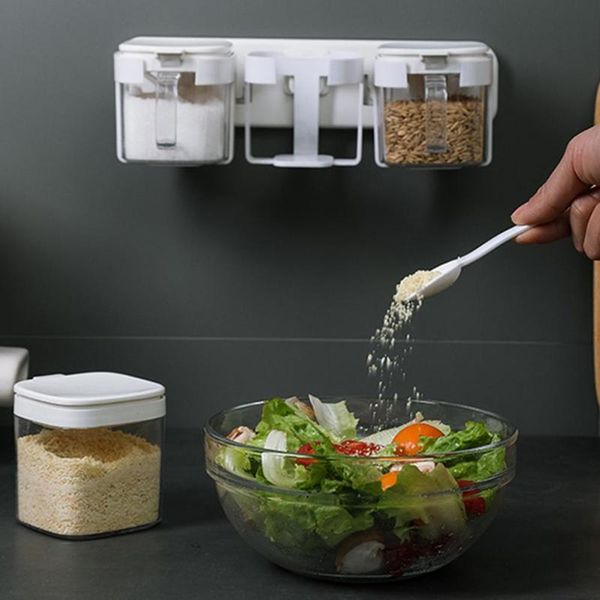 

storage bottles & jars 1pc or 3pcs abs excellent clamping spice holder wall mounted good bearing capacity seasoning jar tank container for h