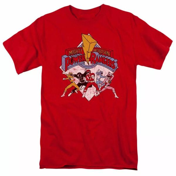 

mighty morphin power rangers retro rangers t shirt mens licensed tee red, White;black