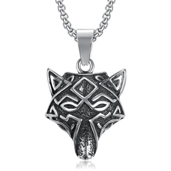 

pendant necklaces norse vikings 316l stainless steel necklace wolf head original animal jewelry, Silver