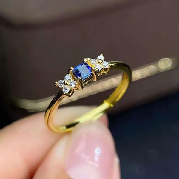 

cluster rings natural sapphire ring s925 sterling silver fine fashion charming jewelry for women meibapjfs, Golden;silver
