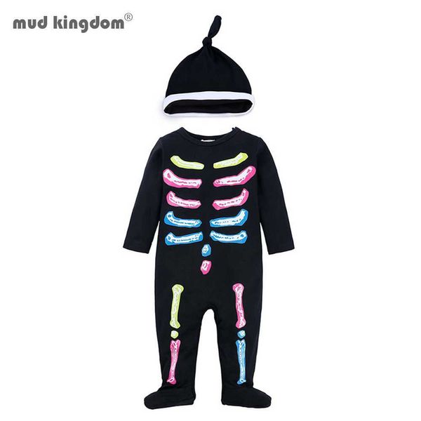 Mudkingdom Kids Rompers с длинным рукавом Детская одежда и шляпа 2 шт. Набор Смешные скелет Хэллоуин одежда Baby Boys-Girls Crawl Ju 210615