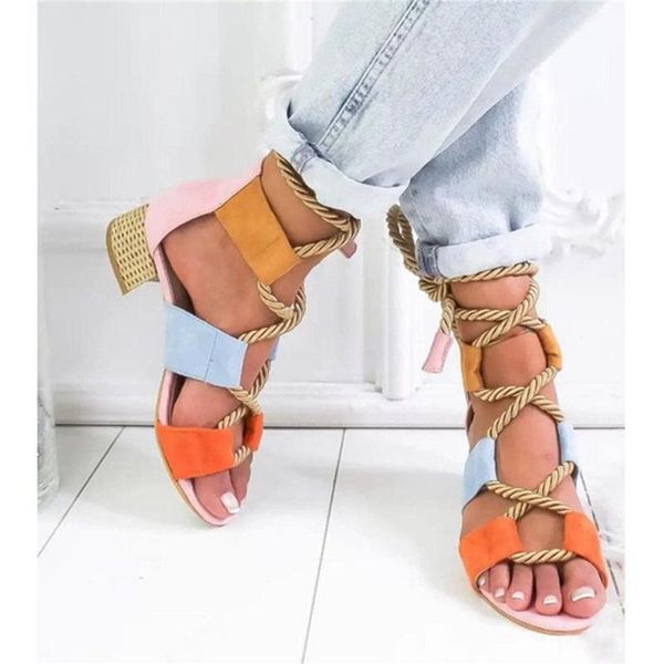 

dress shoes summer women semi-high heels leather sandals designer cross-tied open toe ankle strap lady fish head mid-top, Black