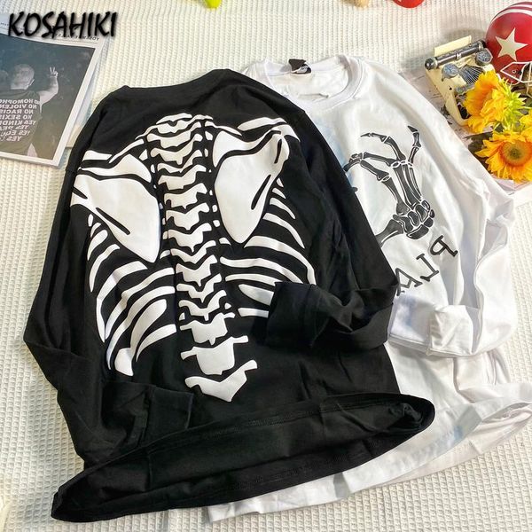 

women's t-shirt kosahiki autumn streetwear classic skull print women men clothes casual oversized hoody 2021 harajuku o-neck hoodies, White