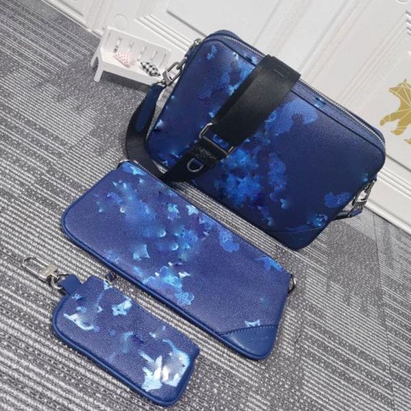 

cross body bags + wallet blue printing designer bag removable coin purse leather dip pattern reveal personalized customization style clutch