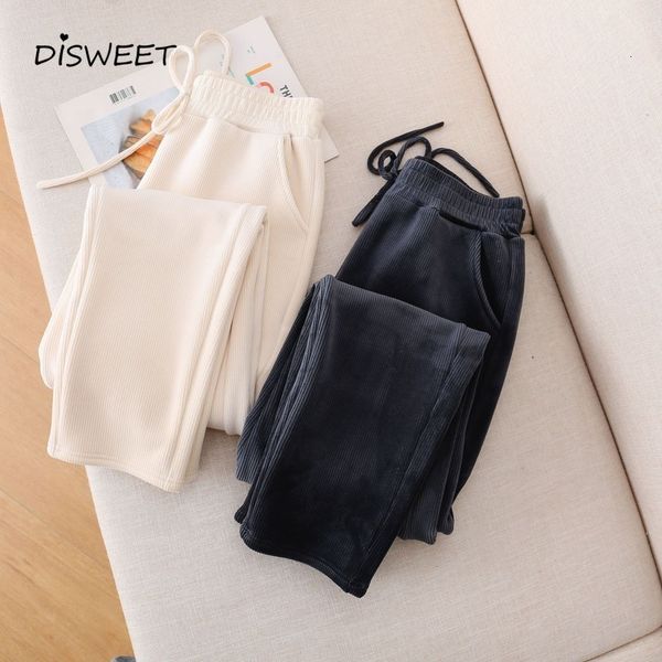 

pant corduroy padded woman simple slim solid plush drawstring women winter warm loose plus size women's pants, Black;white
