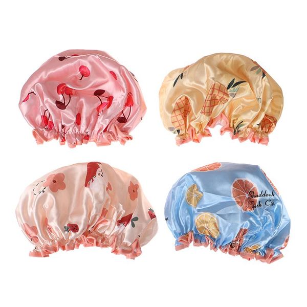 

1pcs waterproof bath hat double layer shower hair cover women supplies cap bathroom accessories caps