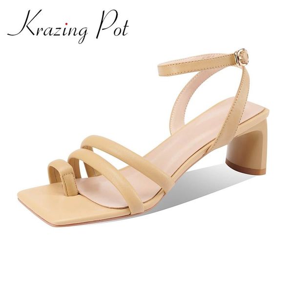 

sandals krazing pot full grain leather solid british school young lady high street fashion daily wear buckle straps women l03, Black