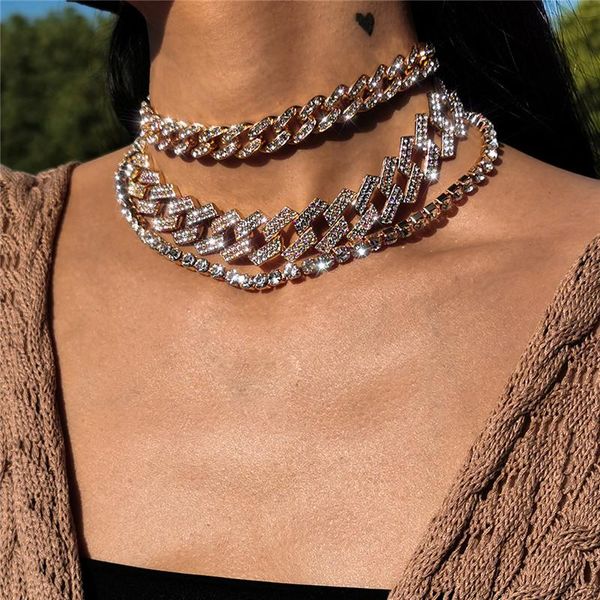 

chains exaggeration multi-layer tassels cuban buckle chain necklace of female fashion claw full diamond clavicle jewelry, Silver