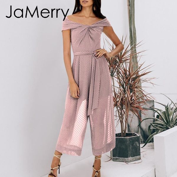 

women's jumpsuits & rompers jamerry vintage off shoulder women jumpsuit solid sashes female romper twist neck office lady casual long o, Black;white
