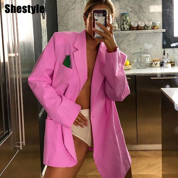 

shestyle pink long suit jackets streetwear women autumn 2021 fashion notched pockets casual work coats office ladyby air, Black;white