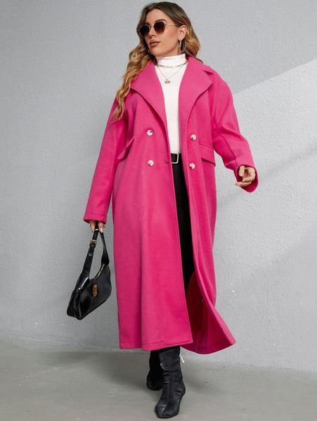

plus lapel neck double breasted drop shoulder overcoat w825#, Black