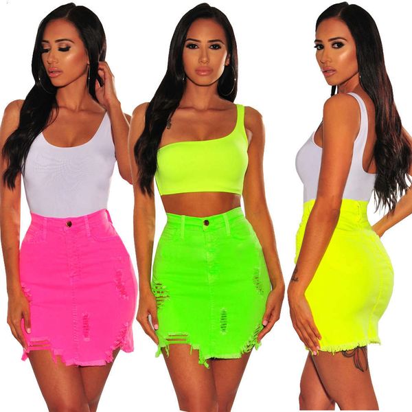 

star model fashion wear out flannel high waist hip elastic denim skirt, Black;pink