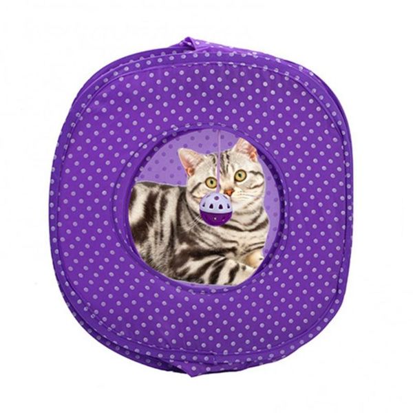 

cat beds & furniture foldable pet dot printed tent mosquito-proof house ball toy kitten tunnel