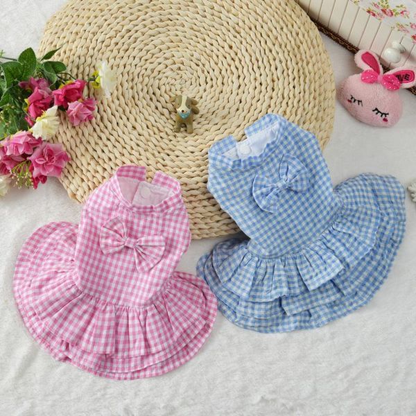 

dog apparel summer pet clothes dress for small dogs cats pets wedding plaid vestidos dresses with bow chihuahua tutu