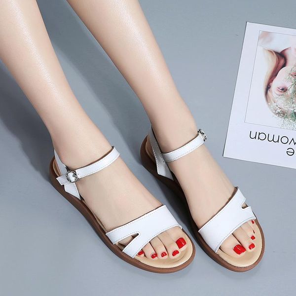 

sandals shoes women's handmade round head wedges woman plus size flats women non-slip female sandalias mujer, Black