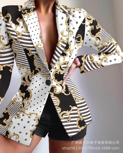 

women's suits & blazers elegant office slim blazer for women fashion leopard print casual cardigan high street wear mujer de moda coat, White;black