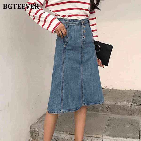 

skirts vintage single-breasted women jeans summer casual high waist a-line female knee-length denim skirts zfkv, Black