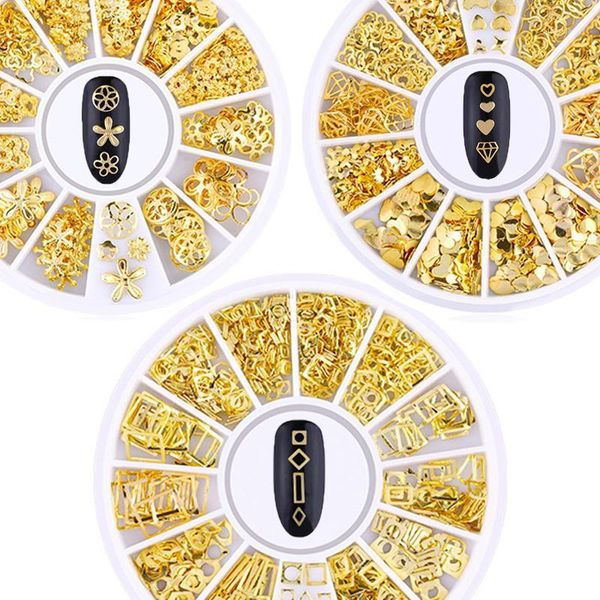 

patterns/wheel 3d nail decoration hollow metal studs gold rose plated mixed shape manicure art decorations body tips1, Silver;gold