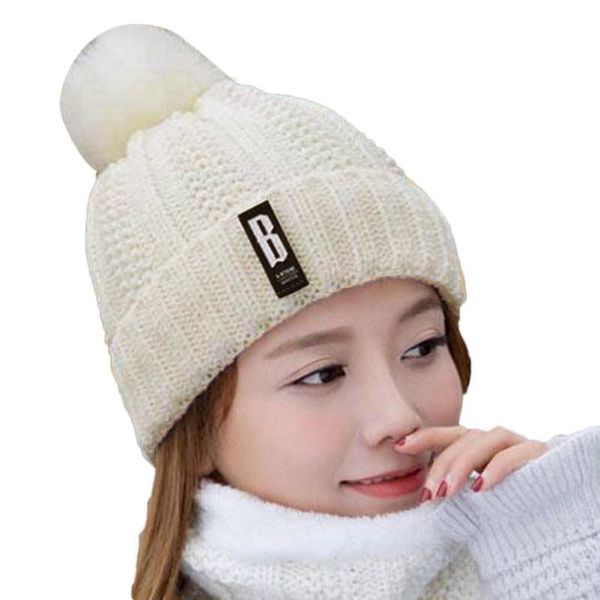 

beanies leisure fashion knitted hats beanie capscarf accessories ladies warm winter hairball plus velvet outdoor comfortable hat