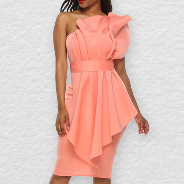 

women party ruched short party dress women pink plus size high waist ruffles knee length cocktail dresses night club wear, White