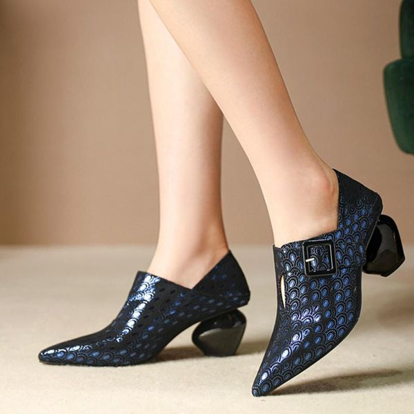 

genuine leather sheepskin full grain pointed toe pumps fashion patent high heels women buckle strap shoes woman 2021 dress, Black