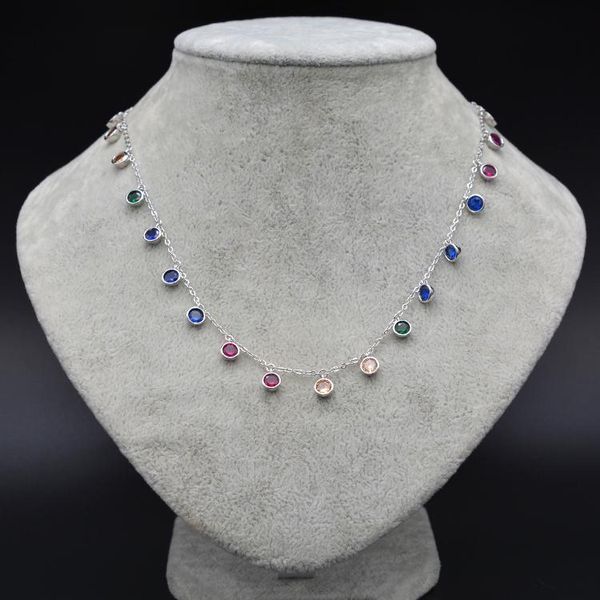 

fashion rainbow colorful zircon necklace retro temperament wild sweater chain to send girlfriend gifts chains, Silver