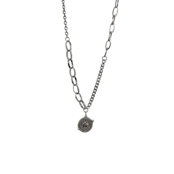 

pendant necklaces potcet women's stainless steel round brand elephant titanium necklace geometric fashion hip hop party jewelry, Silver