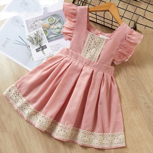 

girls summer kids princess girl dress ruffle v neck denim clothes embroidery toddler children suit, Red;yellow