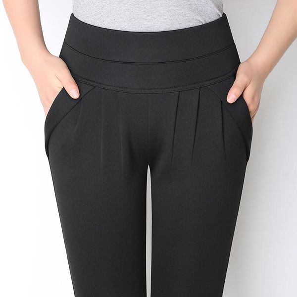 

women summer office harem casual pants korean plus size high waist stacked leggings skinny stretch pencil trousers women's & capris, Black;white