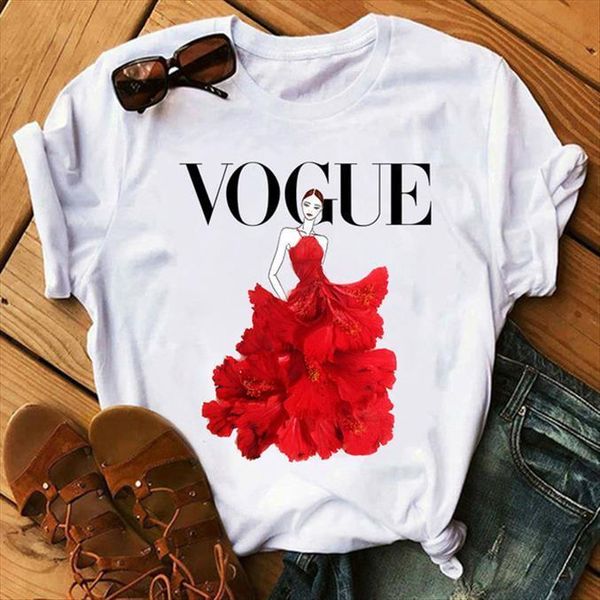 

flowers rose print vogue shorts women t shirts sleeves summmer tee, White