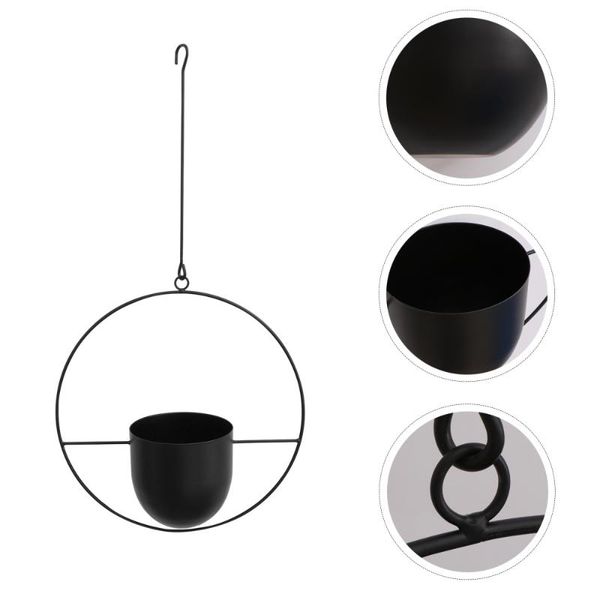 

planters & pots iron hanging flower pot decorative swinging basket wall (black circular)