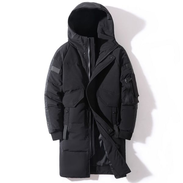 

winter men's down jacket hooded fashion long down coat men windproof waterproof thick warm brand mens clothing long parka 211018, Black