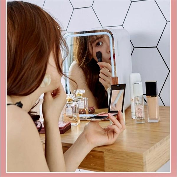 

vanity lights ha-life 8l mini makeup fridge portable cosmetic refrigerator compact glass panel led light cooler warmer er home car use