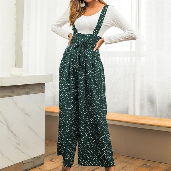 

summer overall loose strap point womens jumpsuits print hight waist trousers ladies bow tie pockets long rompers pants 2061, Black;white