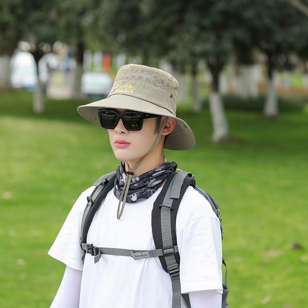

sun summer breathable big brim sunshade outdoor mountaineering men's cycling fishing sunscreen fisherman's hat, Blue;gray