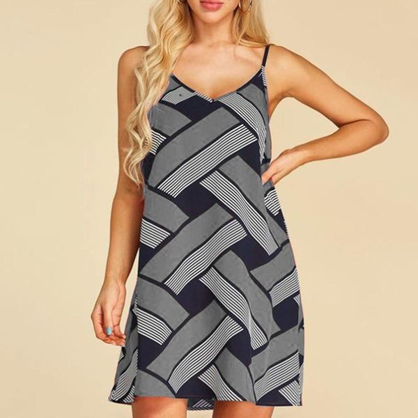 

casual dresses cross striped patchwork summer dress woman 2021 high waist straps loose for women fashion beach, Black;gray