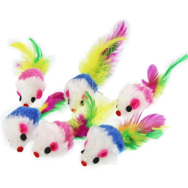 

cat toys 10pcs/lot colorful soft fleece false mouse for feather funny playing pet dog small animals kitten