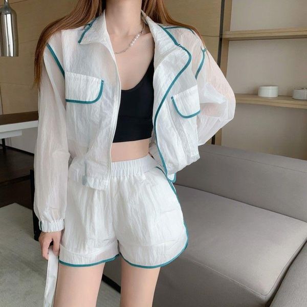 

women's tracksuits easygarment summer fashion streetwear colors sun protection high waist shorts casual two-piece suit, Gray