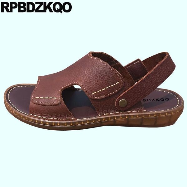 

sandals flat slides shoes slippers large size open toe beach black brown men leather summer slip on fashion water 45 waterproof