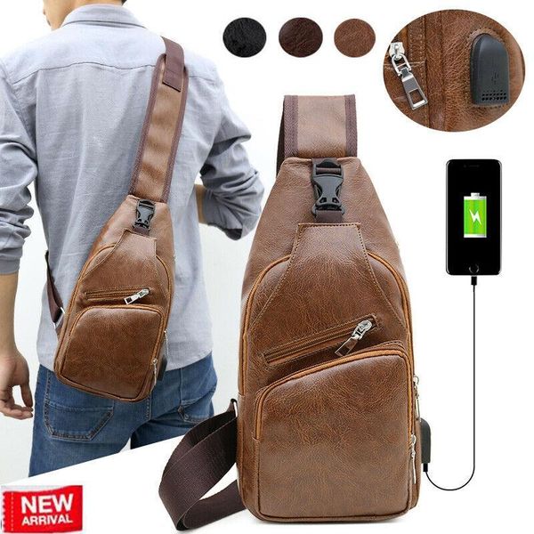 

backpack men's leather sling pack chest shoulder crossbody bag biker satchel
