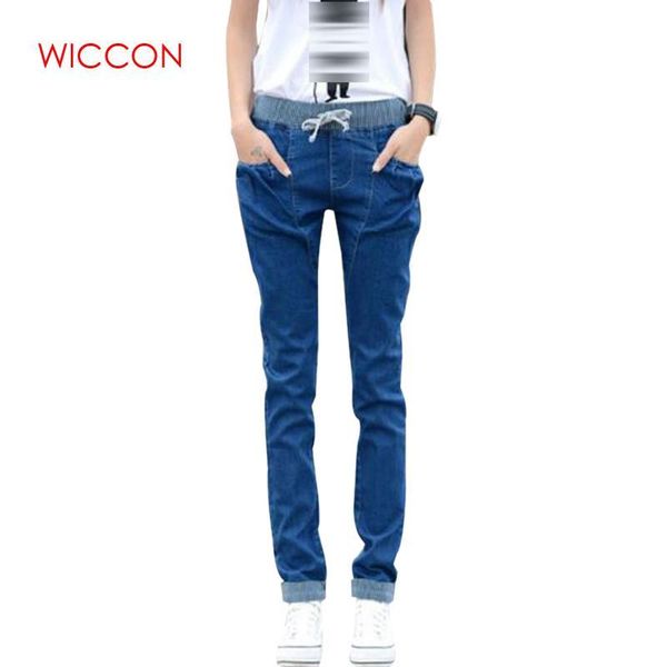 

women's jeans 2021 female denim pants summer women casual elastic waist loose plus size harem trousers, Blue