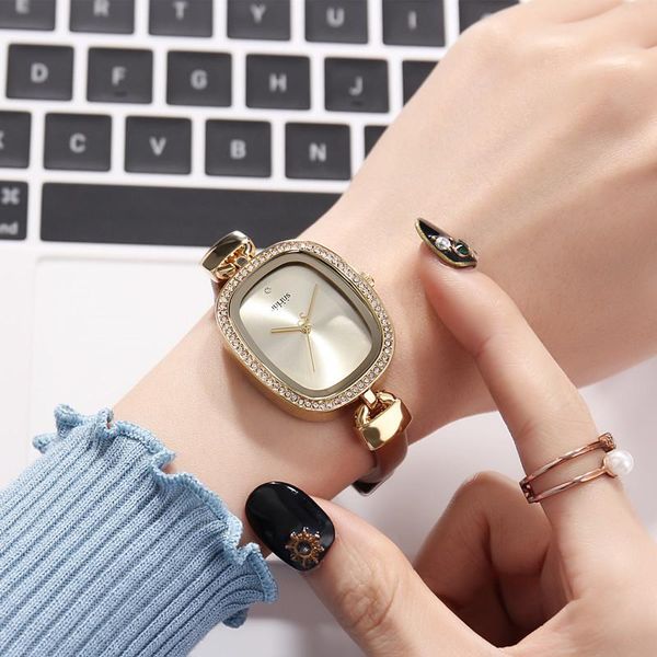 

wristwatches korean style woman zircon square dial watch fashion alloy leather watchband lady wrist squarz, Slivery;brown