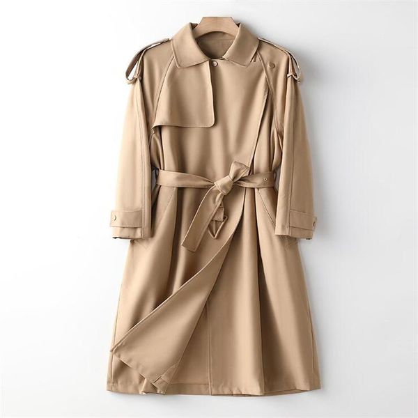

women's trench coats khaki windbreaker 2021 spring and autumn high-end mid-length clothes waist design fashion british jacket, Tan;black