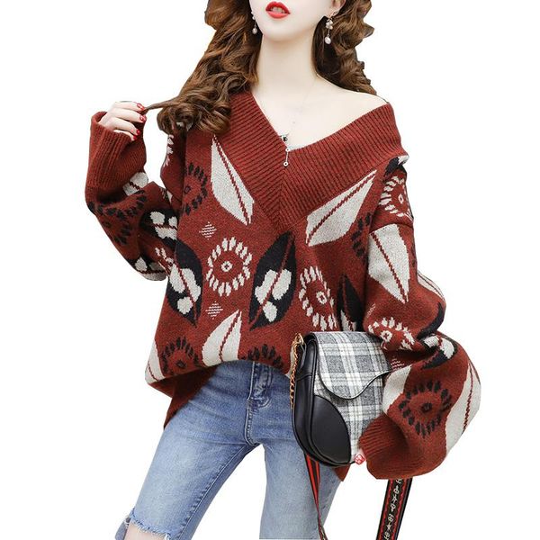 

women's sweaters fashion warm sweater women cartoon printed jacquard pullovers knit drop shouder jumpers d408, White;black