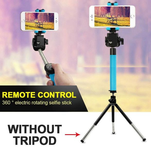 

360 degree electric fold rotation handheld bluetooth selfie stick with rearview mirror for smartphone selfy remote stick