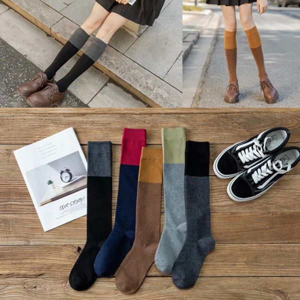 

socks & hosiery women's stockings calf net color matching jkjapanese street hit the knees and piles of girls students tide pure cotton, Black;white