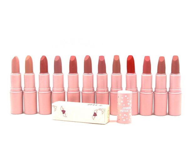 

Jenner Lipstick Lippenstifte Matte Sexy Pink Tube Easy to Wear Long Last 12 Color Wholesale Makeup Lipstick, Mixed color