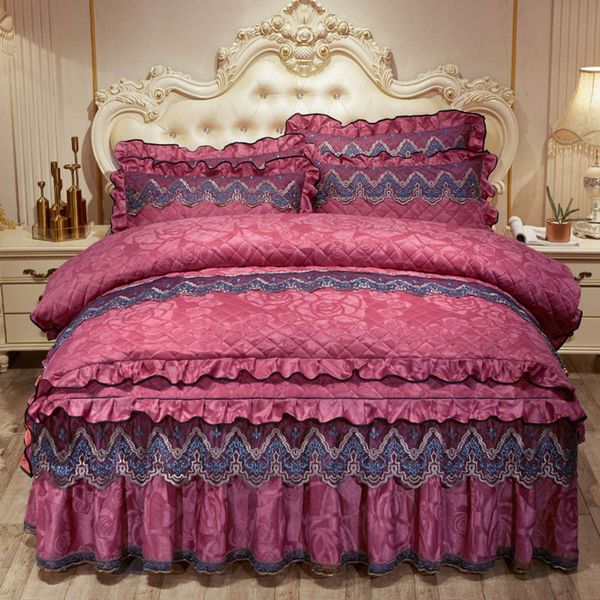 

four piece velvet and cotton warm bed skirt european bean paste bedding set