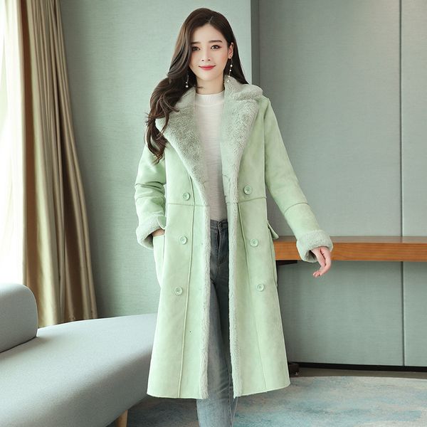 

2021 new women's deer medium long molded cotton soft coat, lapel, simple collocation, winter series bd12, Black;brown